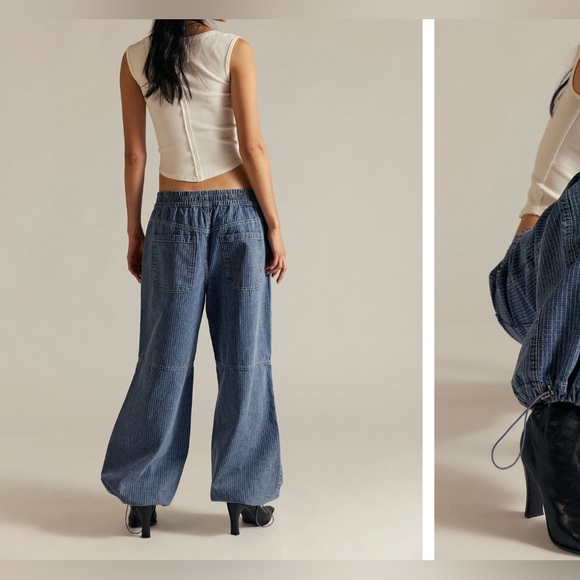 NWT Free People We The Free Atlas Parachute Jeans Explorer striped blue - Medium - Picture 5 of 11